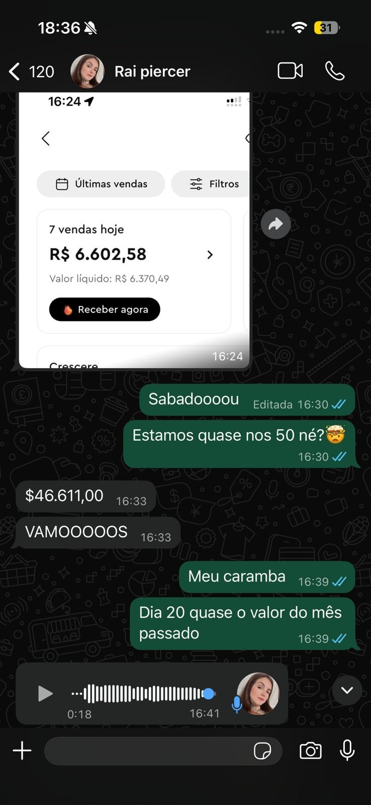 Rai Piercer — R$6.602 em um dia